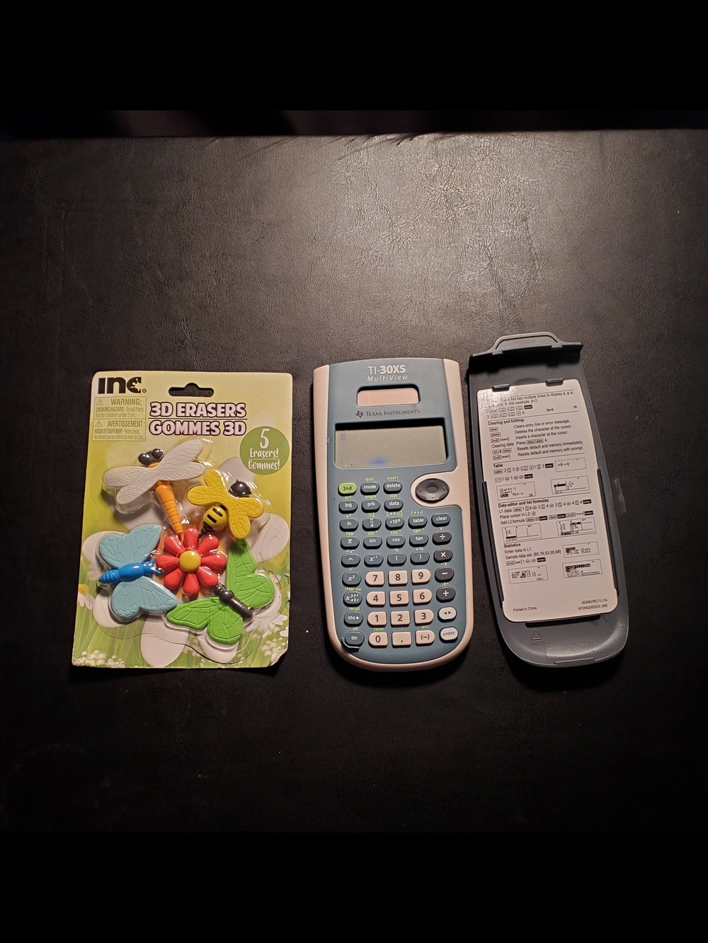 Texas Instruments Ti-30xs Calculator with Light Blue Shell and 3d Erasers Bug